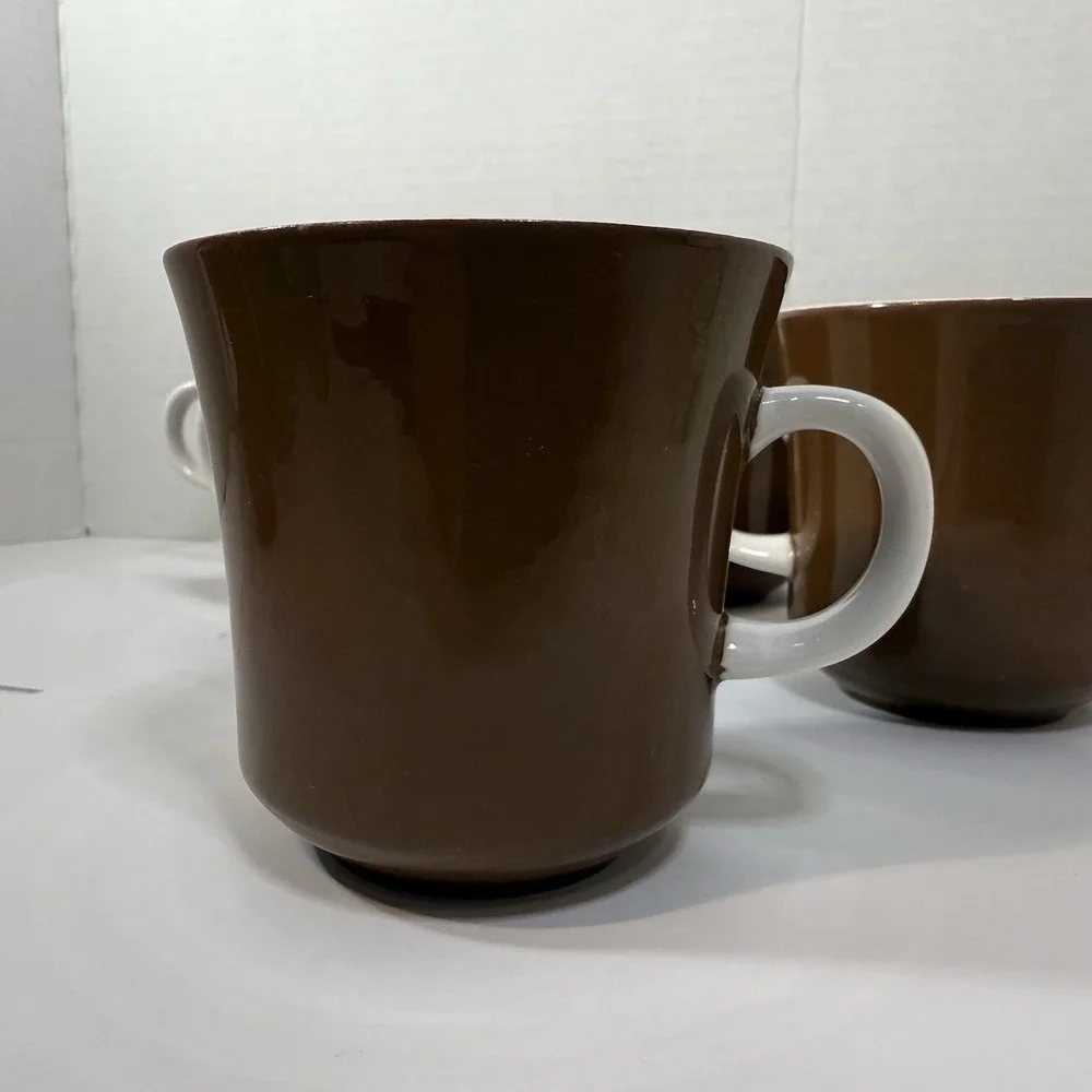 Vintage Mikasa Sun Blaze Brown Espresso Cera Stone Creamer‎ and 6 Coffee Cup Set